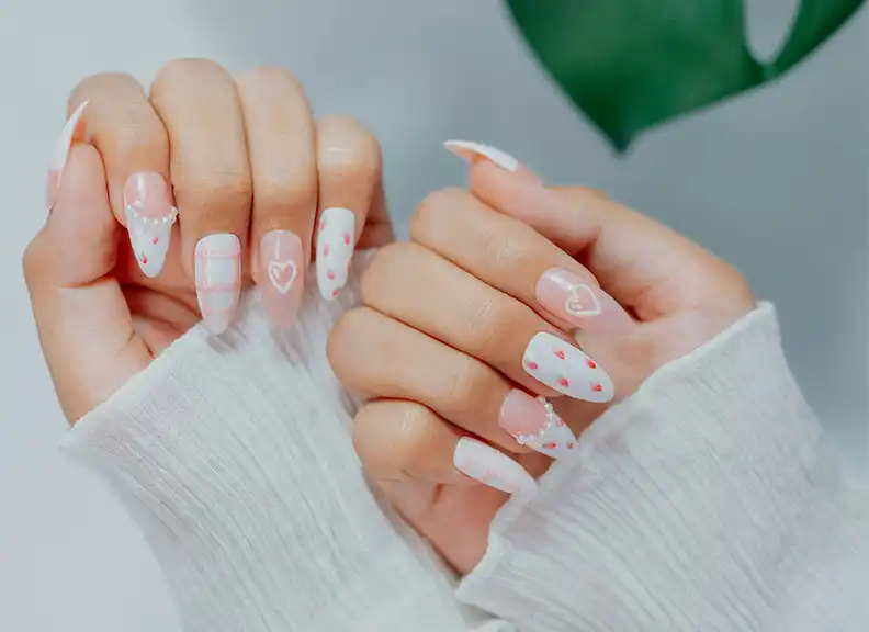 Pink White Almond Nails